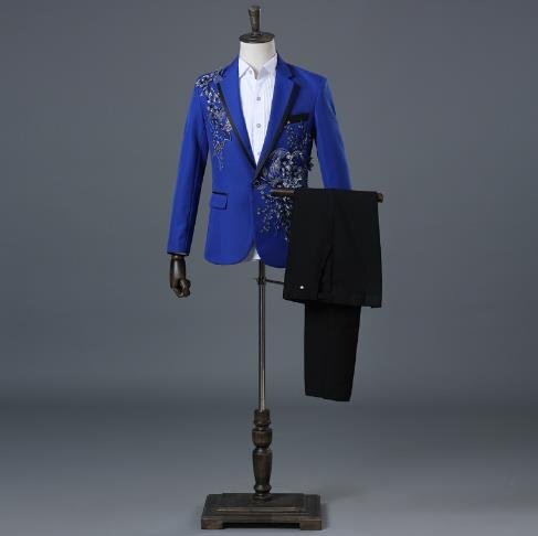 LDL1487# 新品 メンズ 紳士 礼服 声楽 スーツ 衣装 舞台 司会 花刺繍レース 4色の展開 上着ズボン セット レッド(赤) S M L XL XXL