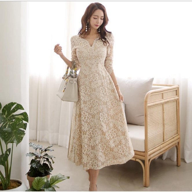 LDL1376# 結婚式 ドレス ワンピース パーティー 卒業式 成人式 パーティードレス 袖あり 結婚式 ドレス レース ワンピース ロング丈 フォー