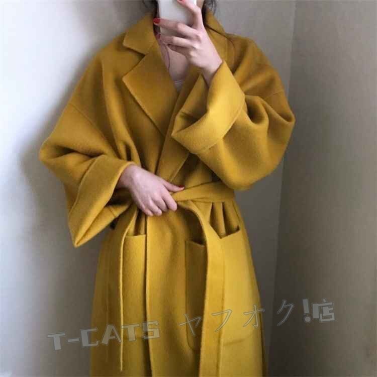 ☆新品 ロング丈 トレンチコート バンディング ゆったり感 イエロー サイズお色選択可
