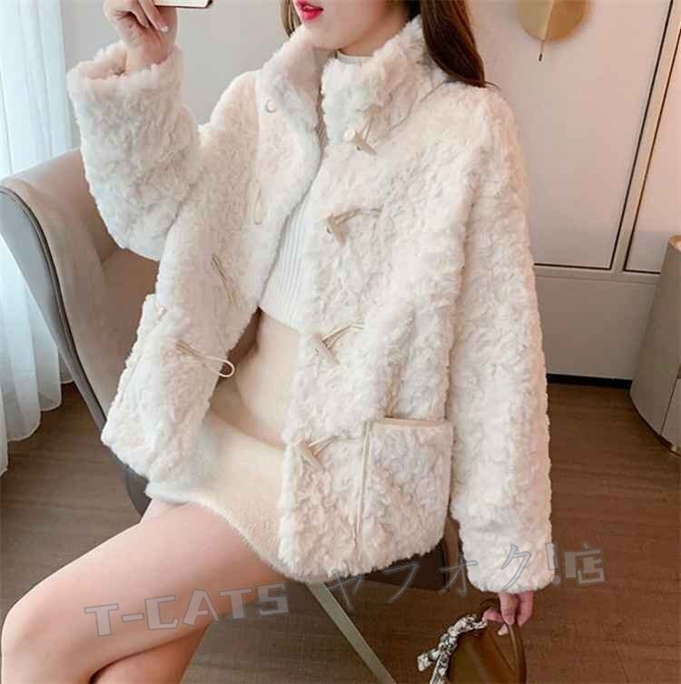 ☆新品 スリム 暖かい 厚手 コート 学生 ふわふわ sweet系 ブルー サイズお色選択可