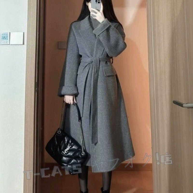 ☆新品 コート アウター 長袖 ロングコート 羽織 オフィスカジュアル シンプル 厚手 暖かい 防寒 レディース ブラック サイズお色選択可