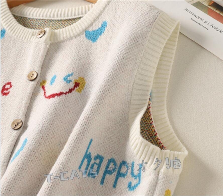 新品☆ニット セーター ベスト 可愛い柄 レディース ニットベスト 前開き 大きいサイズ 復(fù)古風(fēng) ゆったり 通勤 OL ベージュ