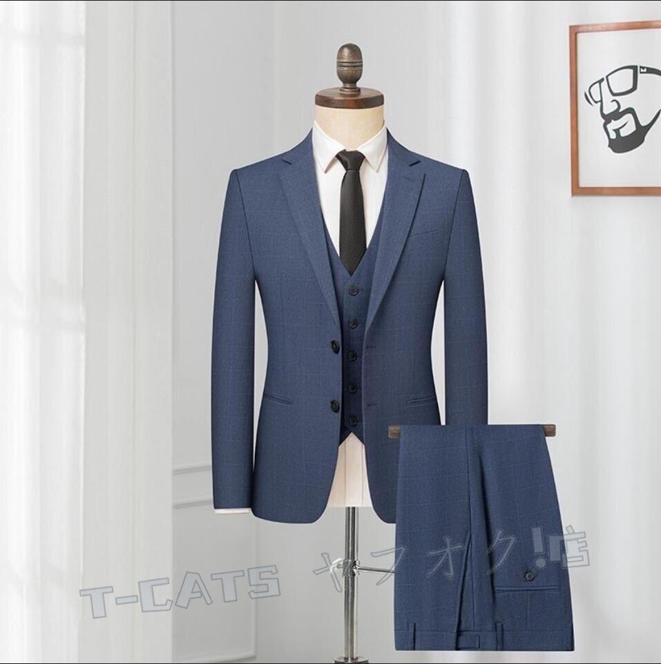 新品高品質 格子柄 シングルスーツ メンズ ビジネス セットアップスーツ ウエスト伸縮有り パンツ 秋 スーツセット/ダークグレー