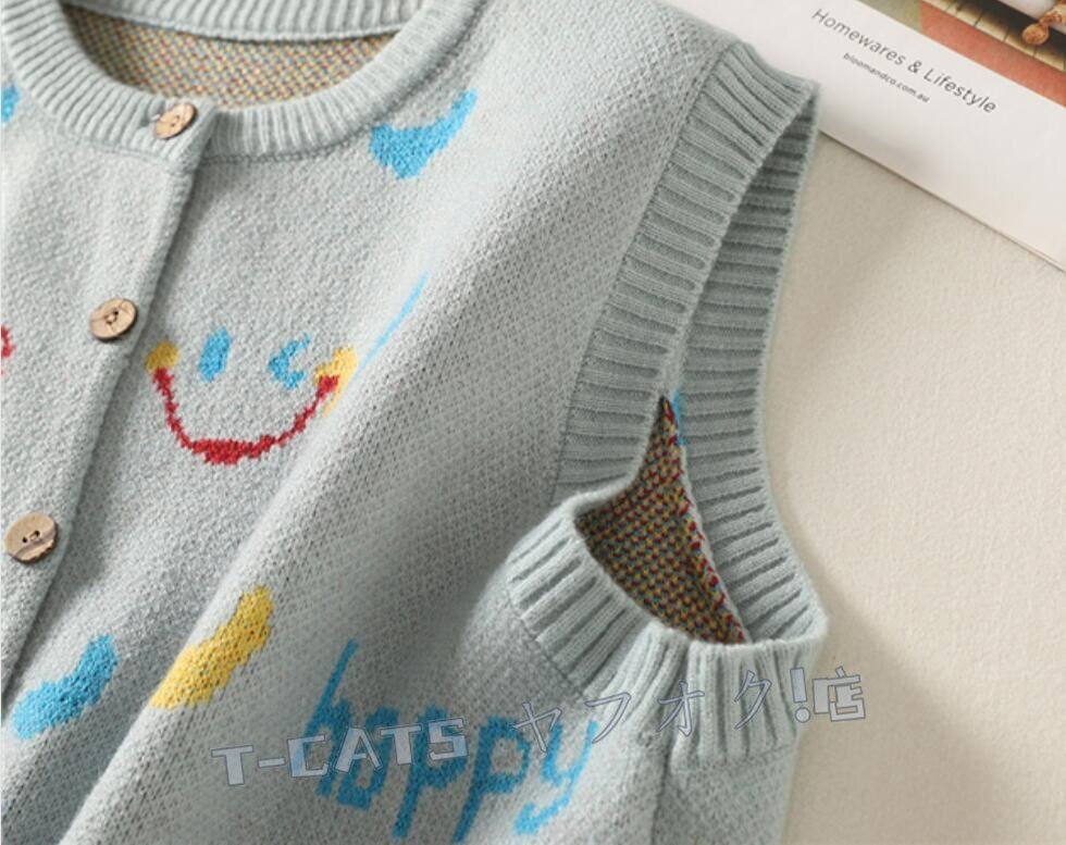 新品☆ニット セーター ベスト 可愛い柄 レディース ニットベスト 前開き 大きいサイズ 復(fù)古風(fēng) ゆったり 通勤 OL ベージュ
