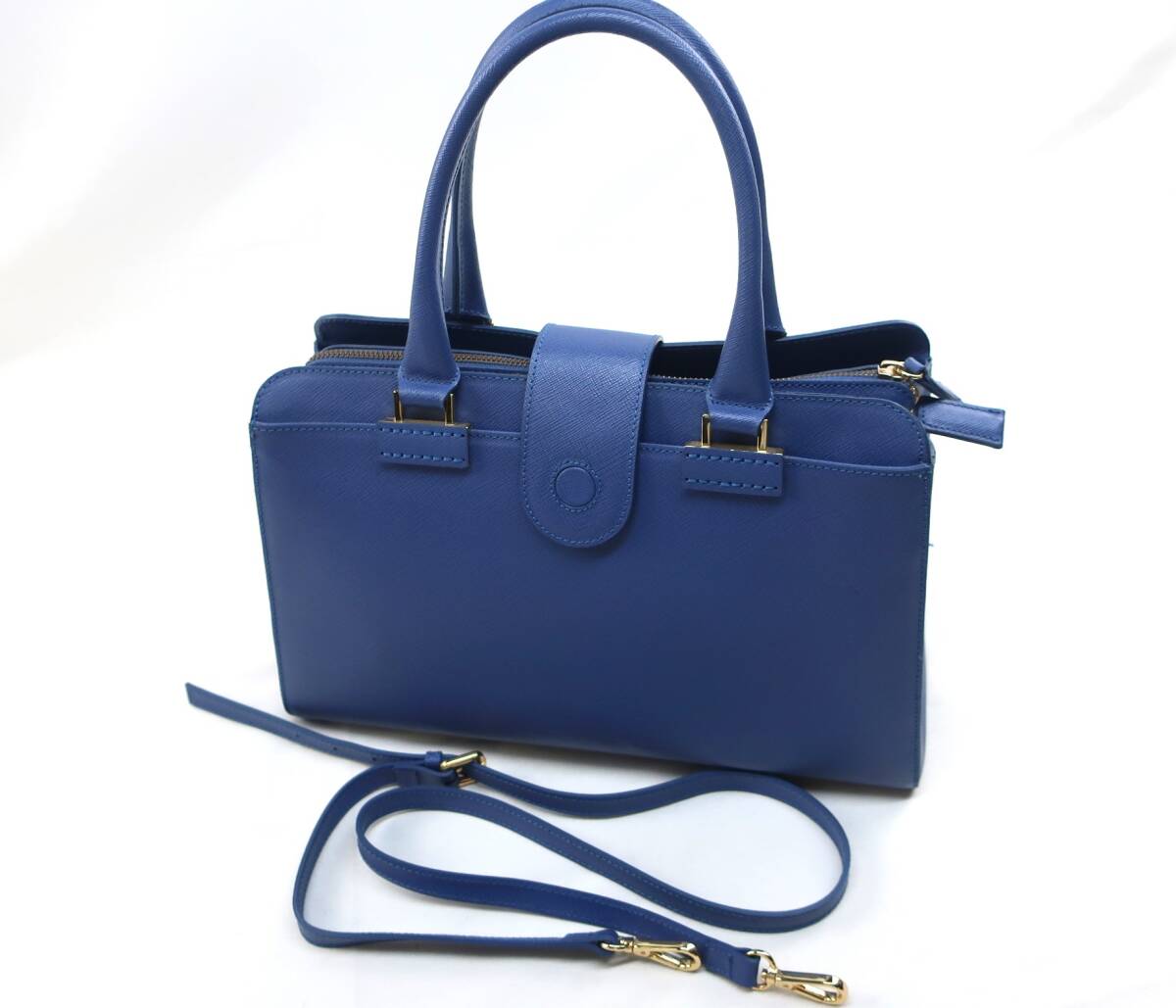 【送900円】4797　IACUCCI　イアクッチ　2Wayバッグ　ハンド　トート　ショルダー　ブルー　ゴールド金具　レザー　イタリア製