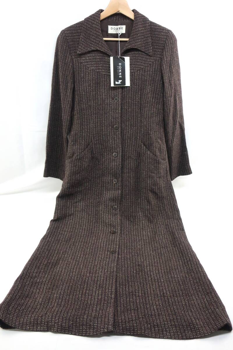 【送900円】5176　タグ付き　DONNE DROIT　グンゼ産業株式会社　ウール混ワンピース　ロング丈　前開き　オープンカラー　茶　09