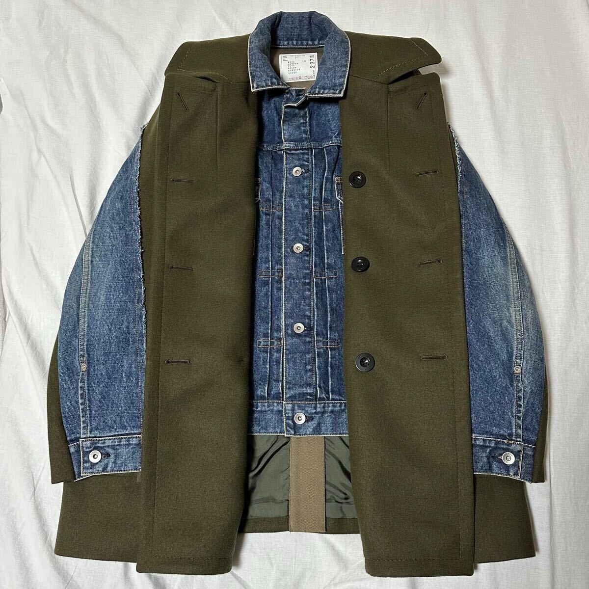 窪塚着 定価¥217800 sacai 20AW Wool Melton × Denim Coat Size1 窪塚着 定価¥217800 sacai 20AW Wool Melton × Denim Coat Size1