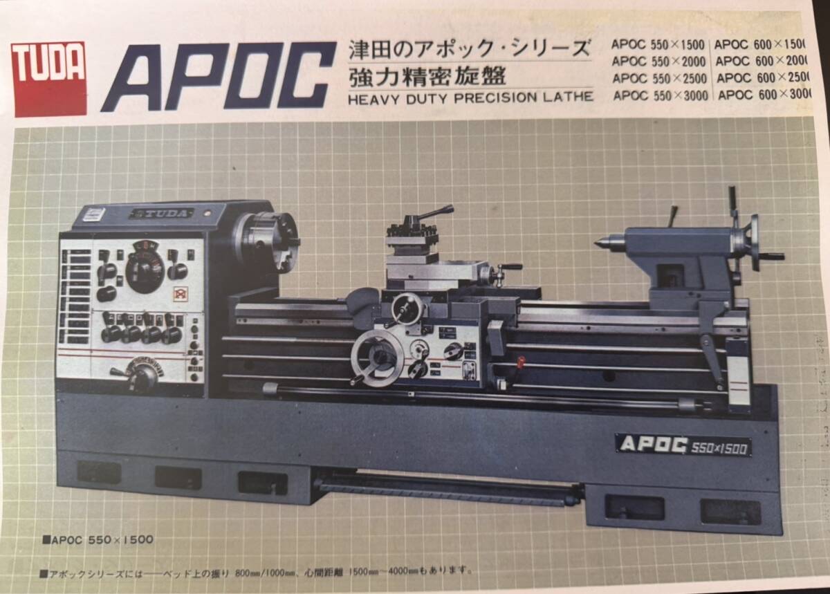 津田 TUDA APOC 600×1500 強力精密旋盤 インバーター制御・振れ止め付 主軸貫通穴80㎜ ◆動作良好・異音無し◆