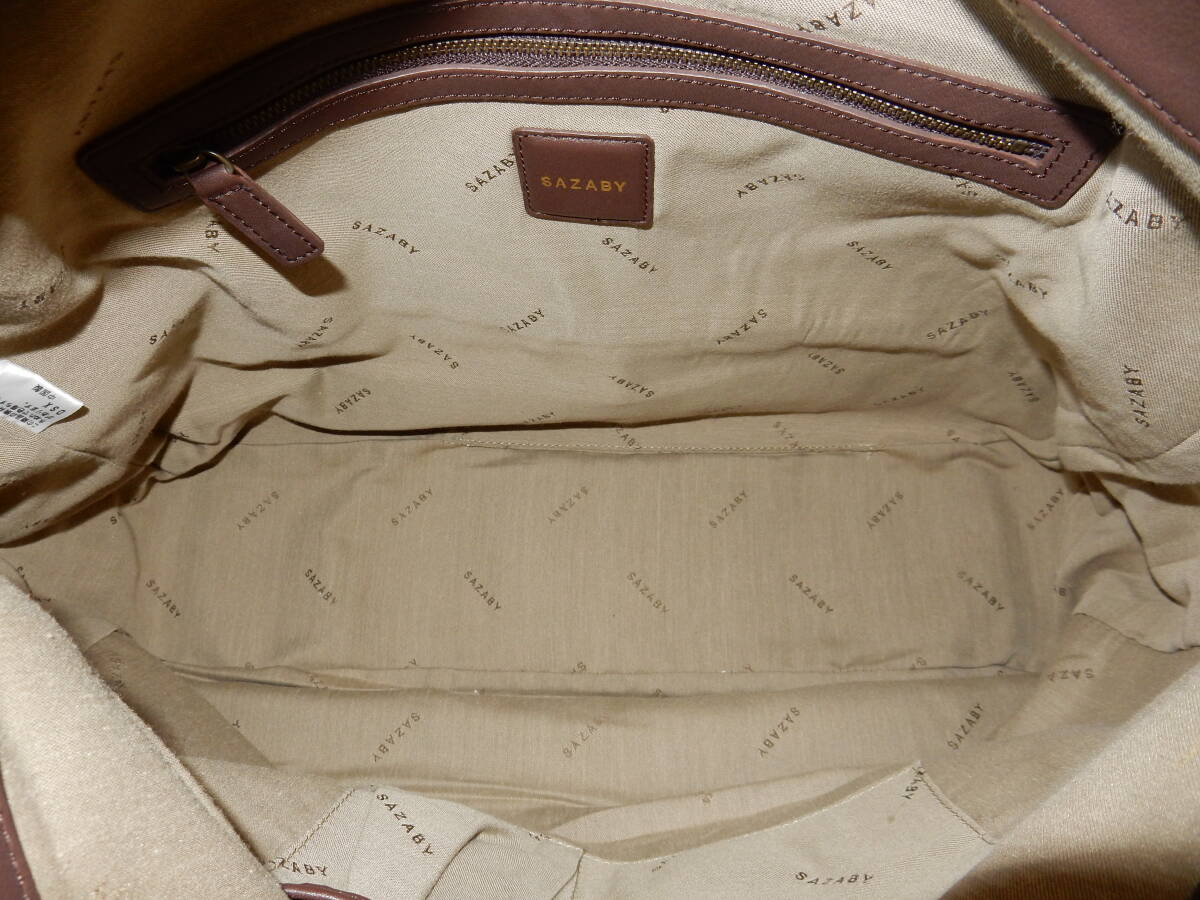 本革☆ビッグサイズ☆SAZABY(サザビー)☆大判B4対応☆レザーハンドバッグ ブラウン(金具ブロンズ)_画像9