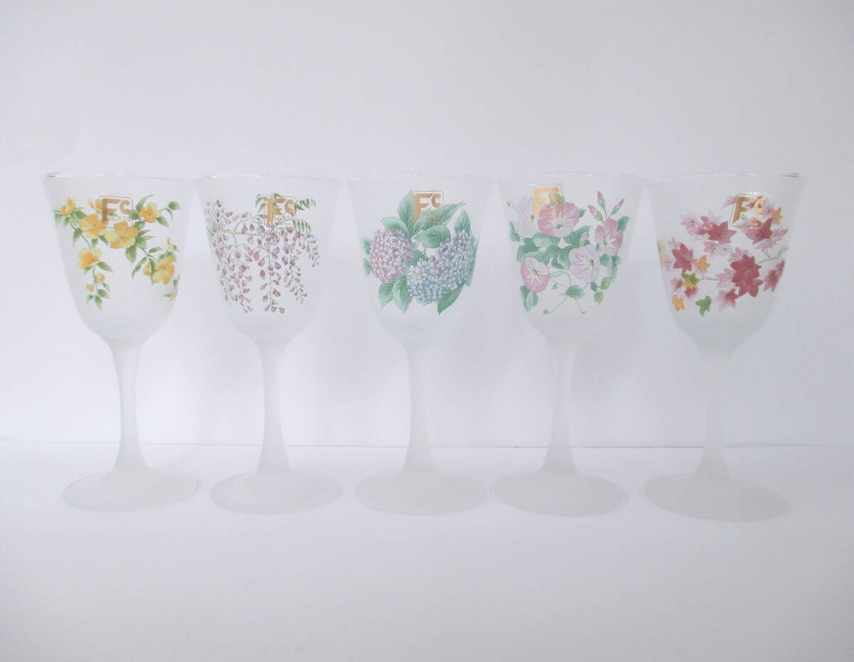 日本の四季 花の萬葉集 ワイングラス 5客セット ワンカップ/グラス/くもりガラス/酒器/酒杯☆