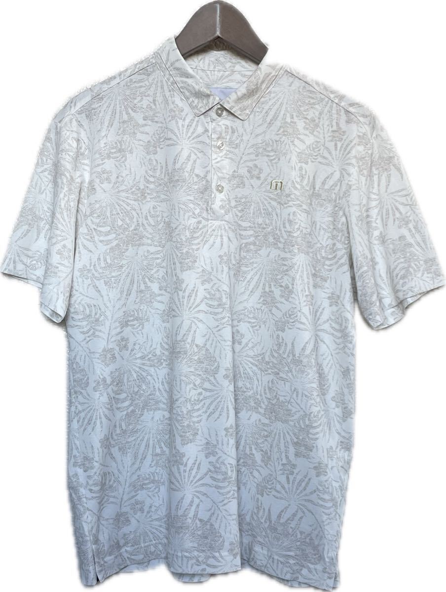美品 Travis Mathew アロハ ゴルフ ポロシャツ 白 ボタニカル リーフ トラヴィスマシュー ハイビスカス ドライフィット ポリエステル GOLF
