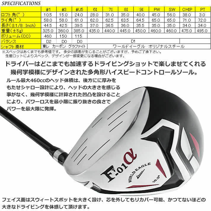 F-01α クロスモデル メンズゴルフクラブセット スタンドバッグ付 F-01α クロスモデル メンズゴルフクラブセット スタンドバッグ付