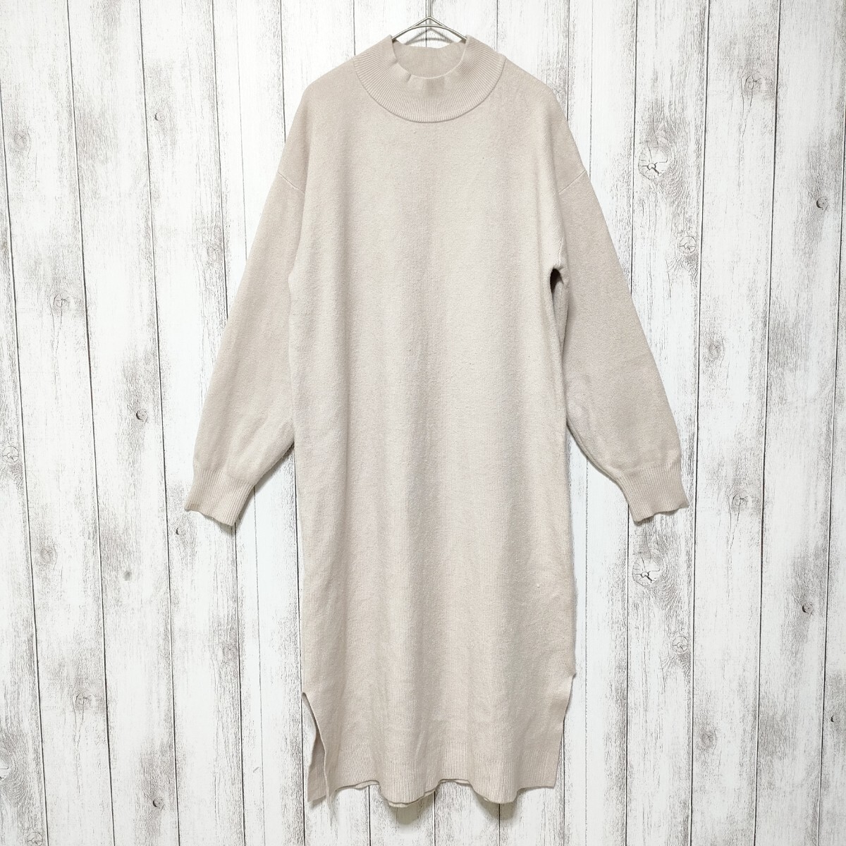 GU　(XL)　スウェットライクハイネックニットワンピース　大きいサイズ