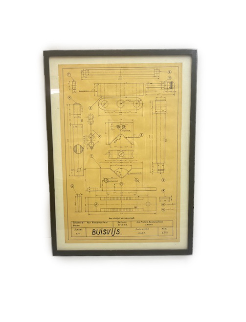1945年　vintage　ベルギー　部品仕様书　アート额装　手书制図　アーキテクト　建筑　工业系　インダストリアルアート　ハンドART