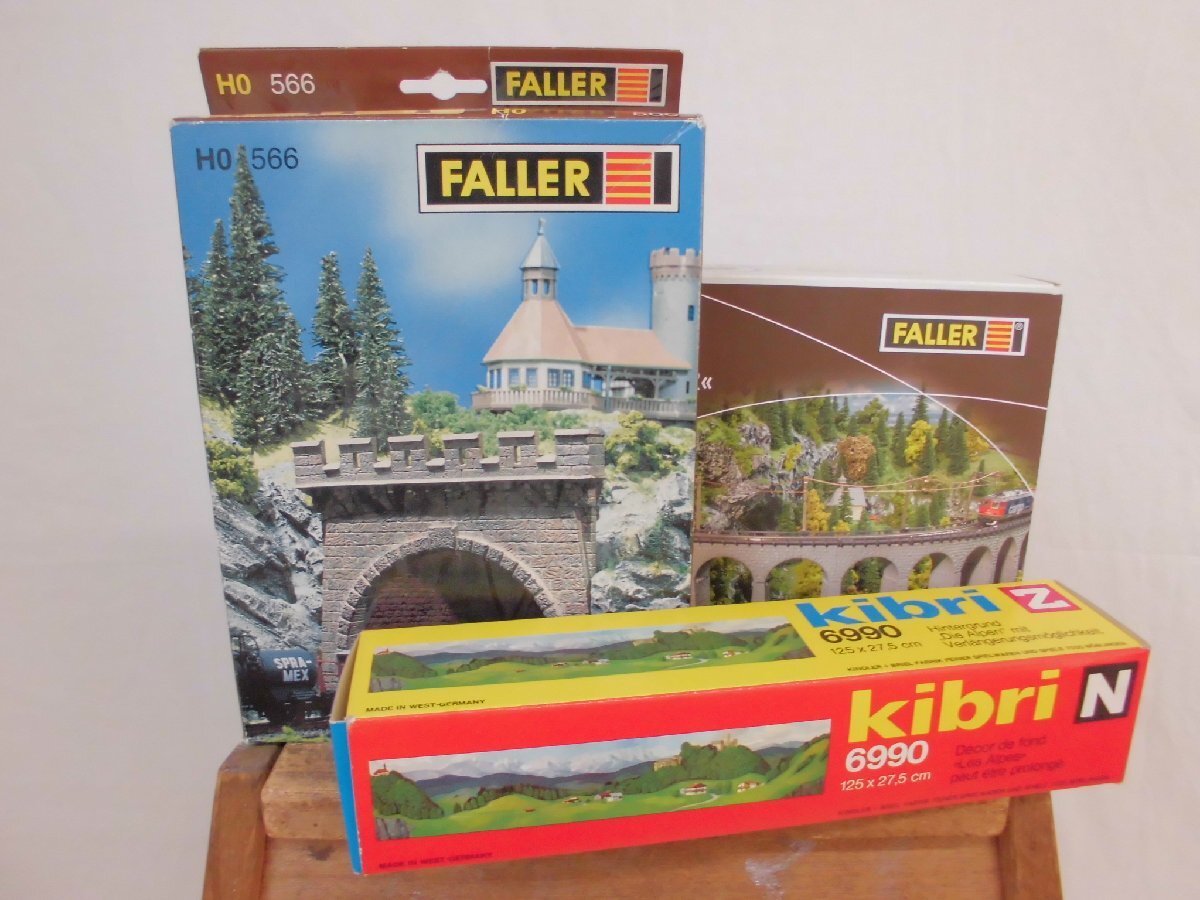 Kibri FALLER ファーラー Nスケール ゲージ 3点セット 背景 高架橋 トンネル ジオラマ 鉄道模型 西ドイツ製 HO 566 222596 デッドストック