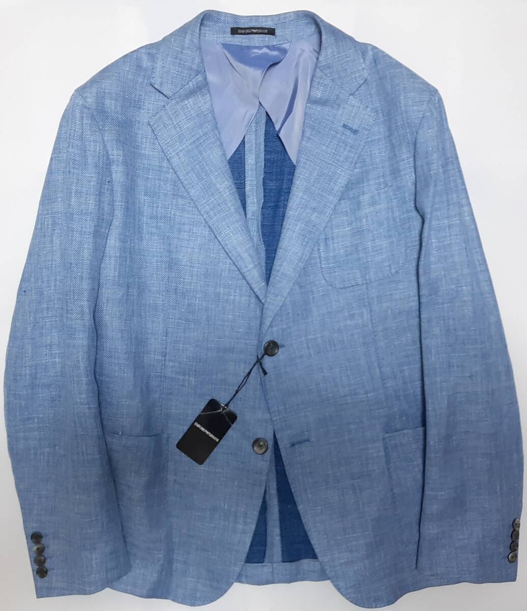[新品] EMPORIO ARMANI　バージンウール混となる【メンズ?麻ジャケット】◆2023年春夏モデル　サイズ：54(XXL相當(dāng))　◆色：水色