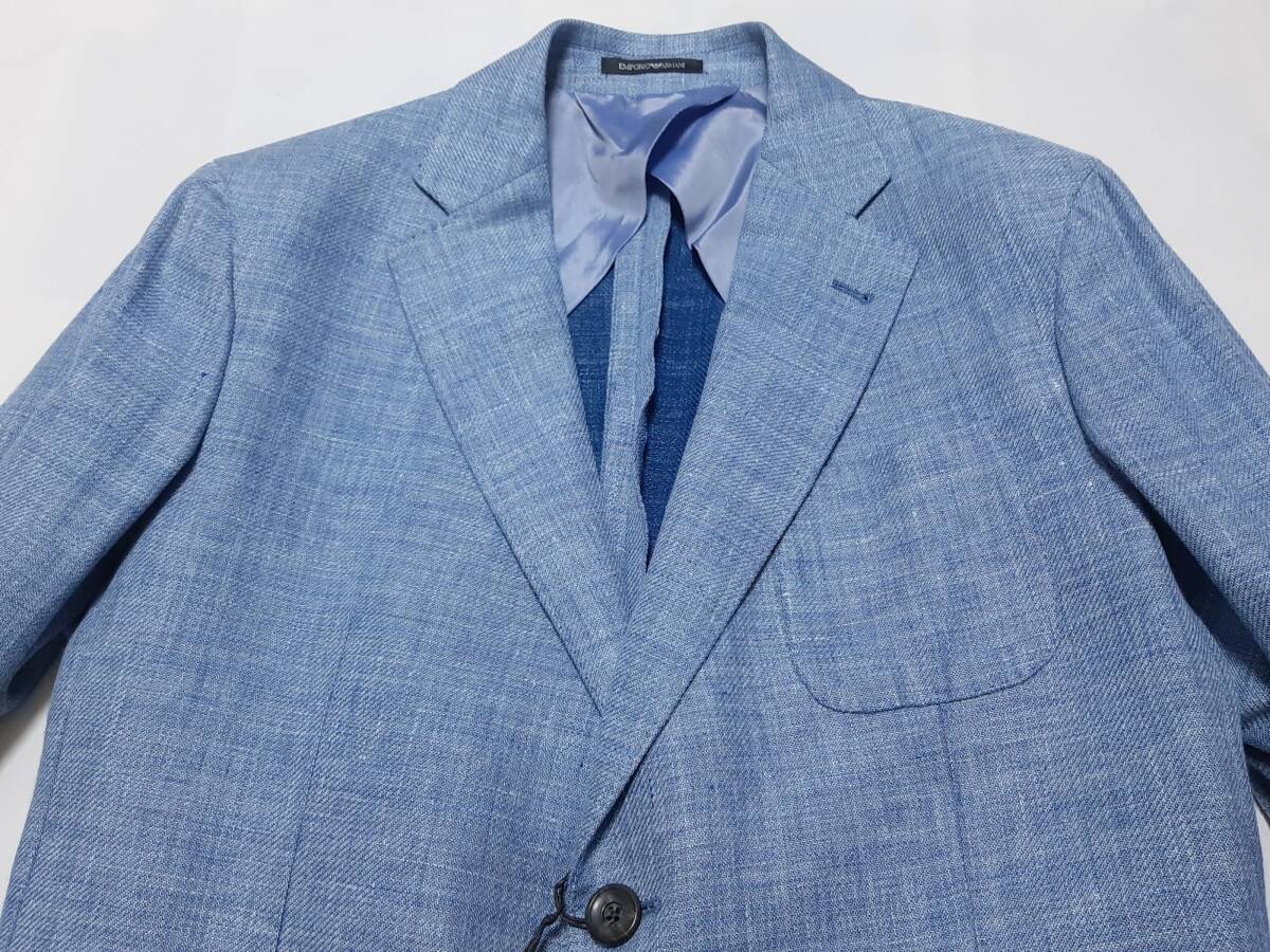 [新品] EMPORIO ARMANI　バージンウール混となる【メンズ?麻ジャケット】◆2023年春夏モデル　サイズ：54(XXL相當(dāng))　◆色：水色