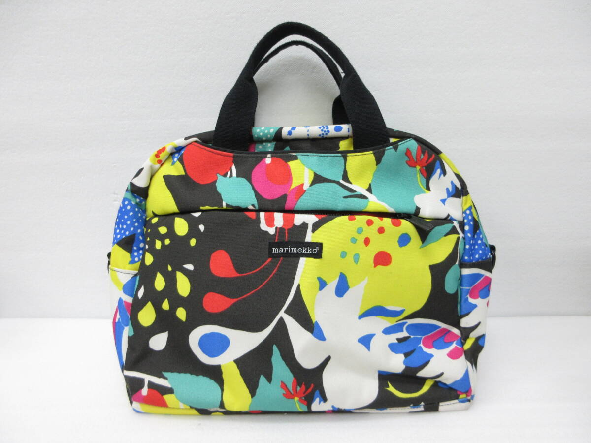 8/ marimekko マリメッコ ボストンバッグ ハンドバッグ 総柄 キャリーハンドル取付可 a
