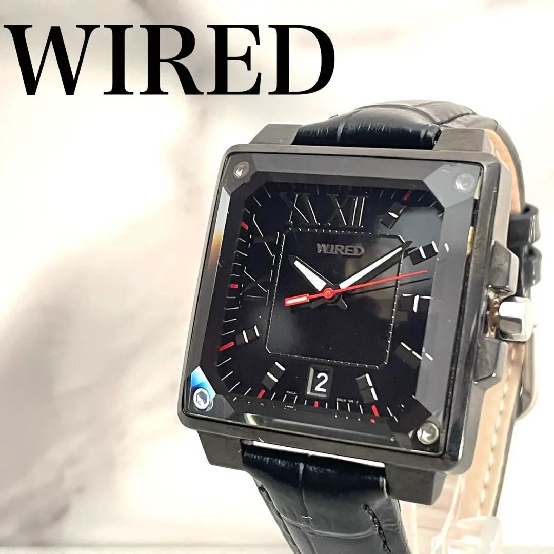 稼動品　WIRED ワイアード　スクエア　カットガラス　腕時計　デイト