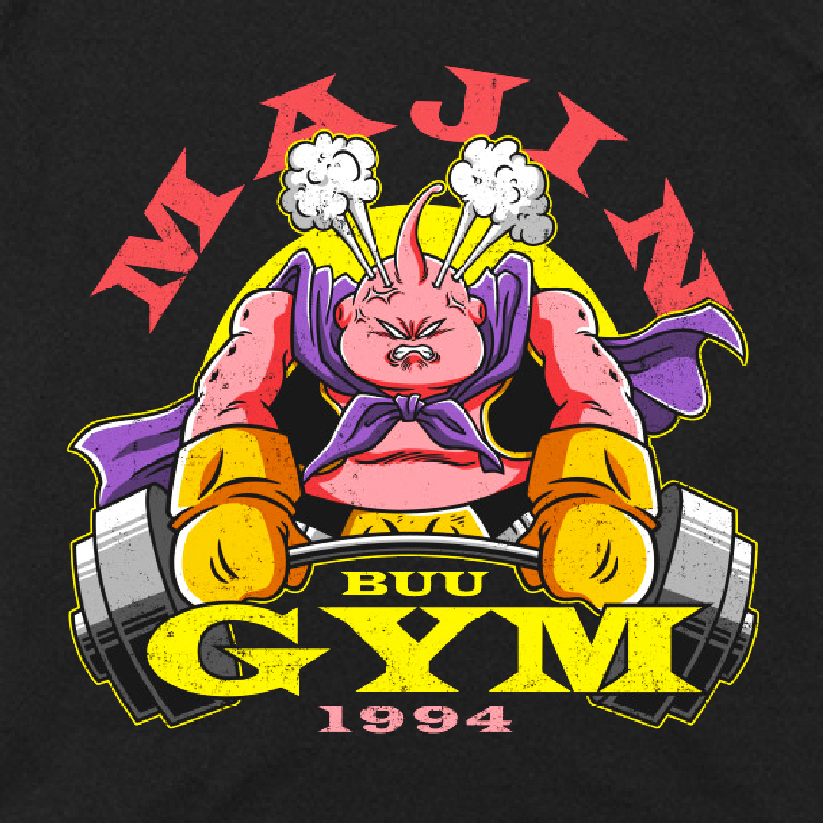 【Tシャツ】　MAJIN BUU GYM　魔人ブウ（善）　ゴールドジム　ドラゴンボール　ブラック　S／M／L／XL