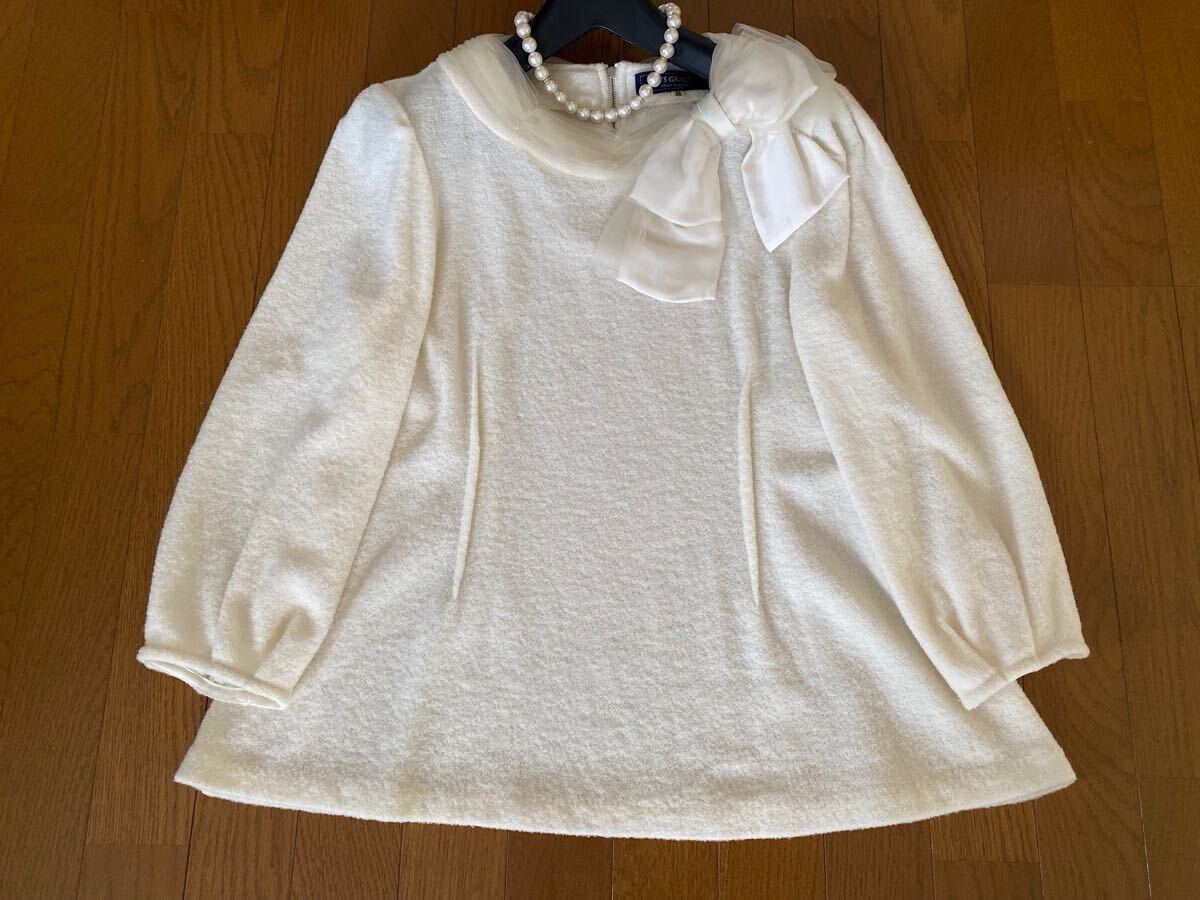 ◆エムズグレイシー◇美品綺麗♪2021冬モデル♪リボン＆チュールが素敵！プードル素材の綺麗めチュニック 38◆オフホワイト