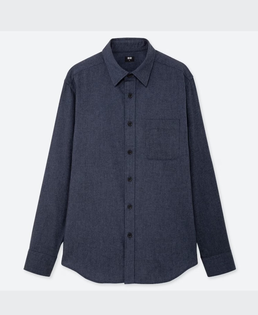 ☆UNIQLO フランネルシャツ ネイビー L 中古美品　ユニクロ☆