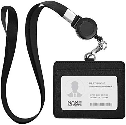 横+ブラック IDカードホルダー ネームホルダー 名札ホルダー PU 横型 社員証 カードケース メンズ 防水 伸縮リール式