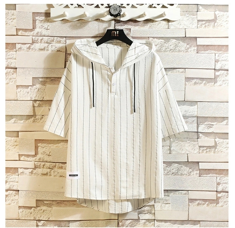 夏パーカー メンズ パーカー 七分袖 メンズ ストライプ柄 メンズ 夏服 ゆったり 薄手 プルオーバー 白XL/52307