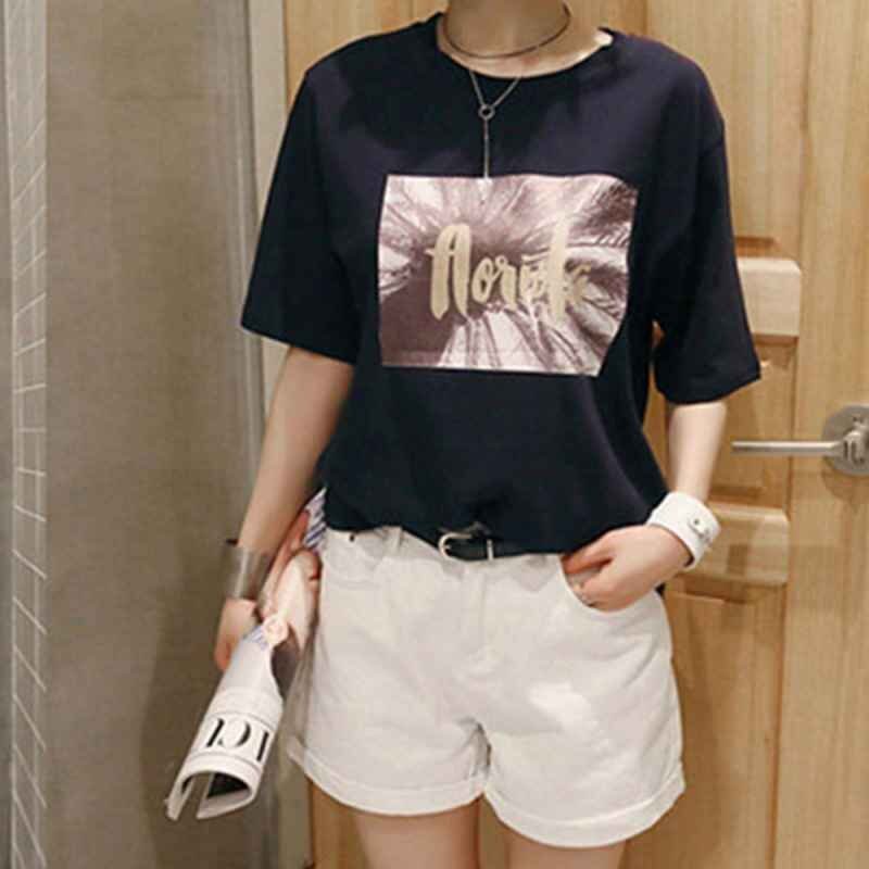  high waist Denim short pants lady's summer belt attaching show bread L dark blue 