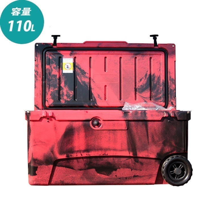 送料無料 ★大容量 104L クーラーボックス アイスボックス 迷彩 レッドブラック(キャスター付き)★☆ 送料無料 ☆大容量 104L クーラーボックス アイスボックス 迷彩