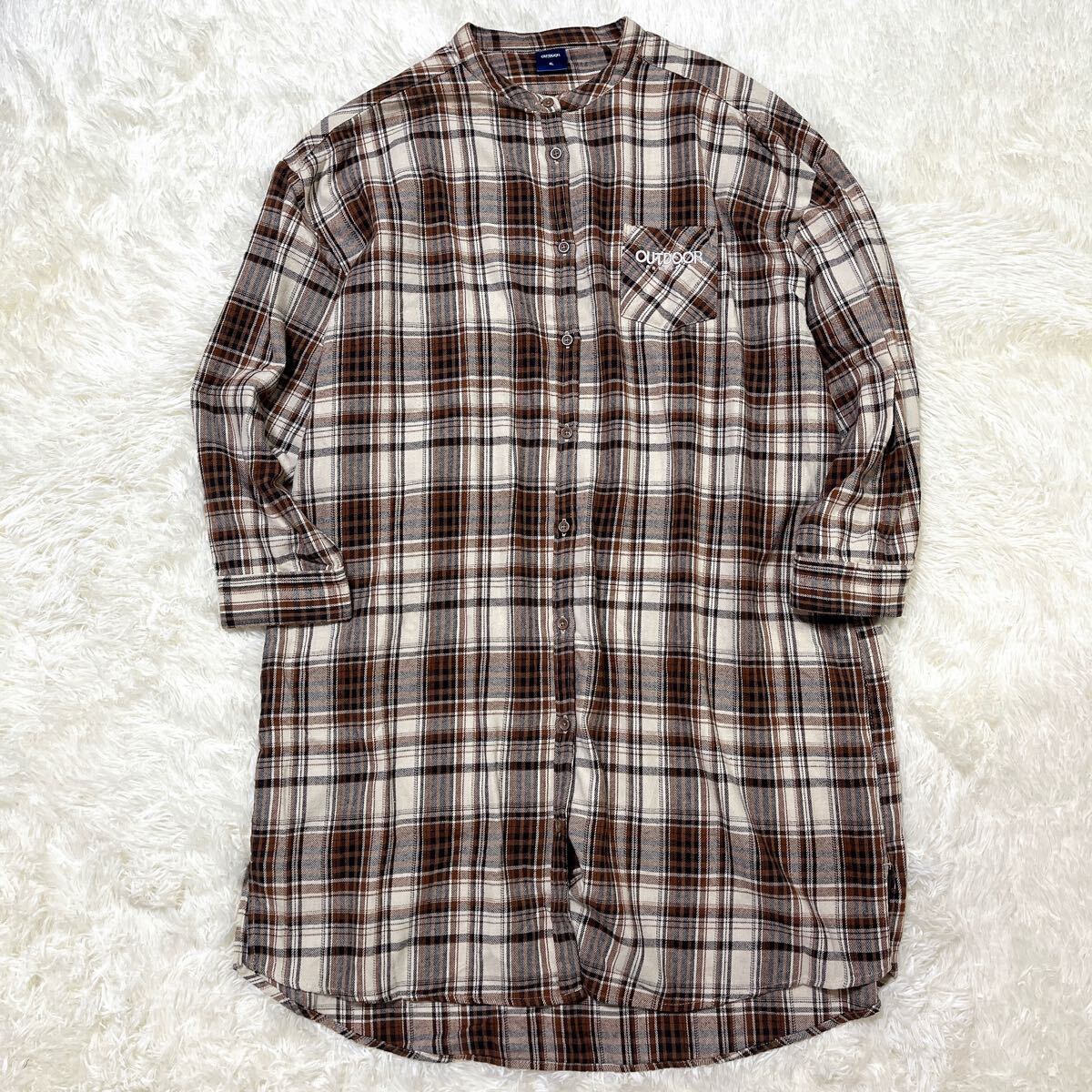OUTDOOR ワンピース チュニック ロングシャツ チェック アウトドア 大きいサイズ