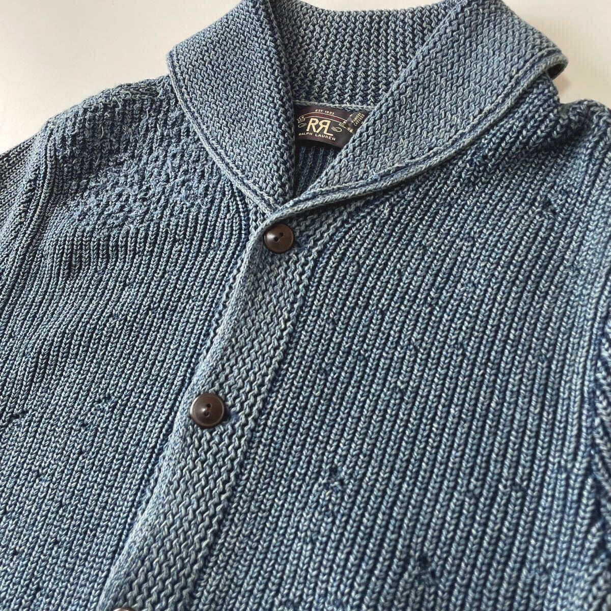RRL “Distressed Indigo Cotton Shawl Collar Cardigan” M RRL “Distressed Indigo Cotton Shawl Collar Cardigan” M