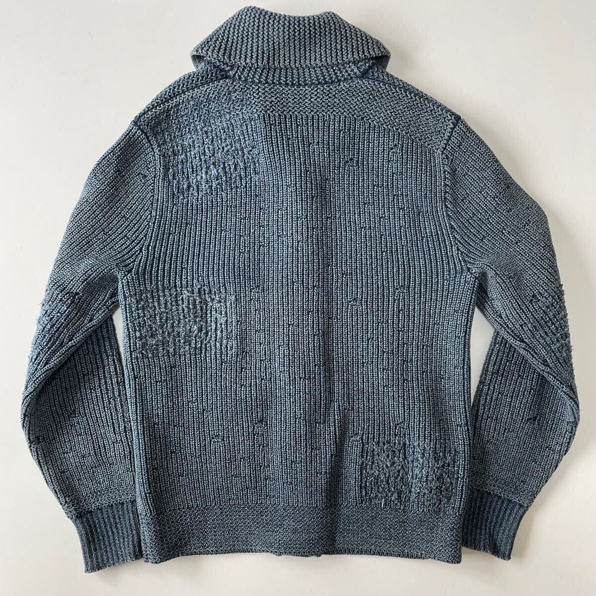 RRL “Distressed Indigo Cotton Shawl Collar Cardigan” M RRL “Distressed Indigo Cotton Shawl Collar Cardigan” M
