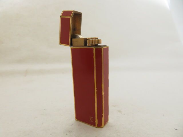 1円 ジャンク品 カルティエ ガス ライター ボルドー×ゴールド色 BN378