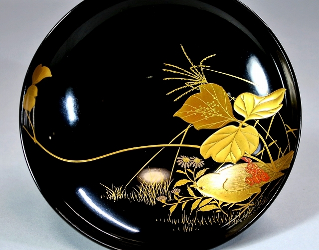 ☆名品 波千鳥蒔絵煮物椀五客 研出蒔絵 高蒔絵 天然木漆塗|漆芸 ☆名品 波千鳥蒔絵煮物椀五客 研出蒔絵 高蒔絵 天然木漆塗|漆芸