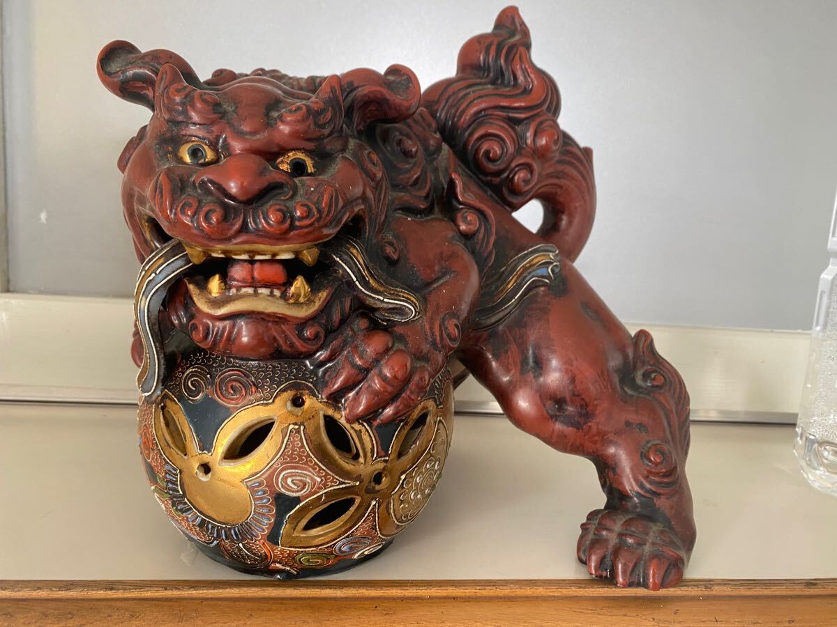 九谷焼 金彩 豪華装飾 玉乗り 獅子 唐獅子 狛犬 置物 シーサー 九谷焼 金彩 豪華装飾 玉乗り 獅子 唐獅子 狛犬 置物 シーサー