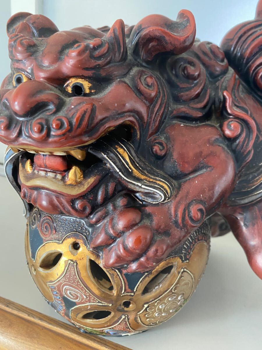 九谷焼 金彩 豪華装飾 玉乗り 獅子 唐獅子 狛犬 置物 シーサー 九谷焼 金彩 豪華装飾 玉乗り 獅子 唐獅子 狛犬 置物 シーサー