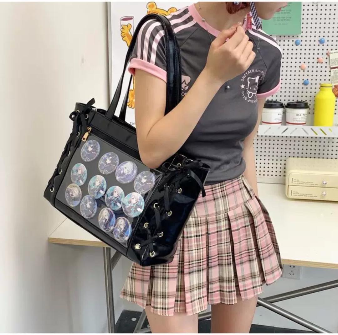 330 痛バッグ 黒 A4 トートバッグ イベント 缶バ 大容量 ヲタ活 推し活