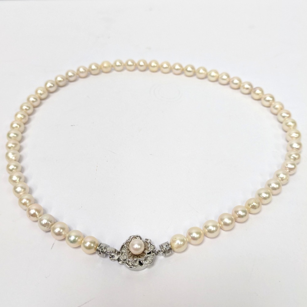 Dz797632 シルバー ネックレス 真珠 パール ネックレス 長さ約42cm 7~7.5mm 中古