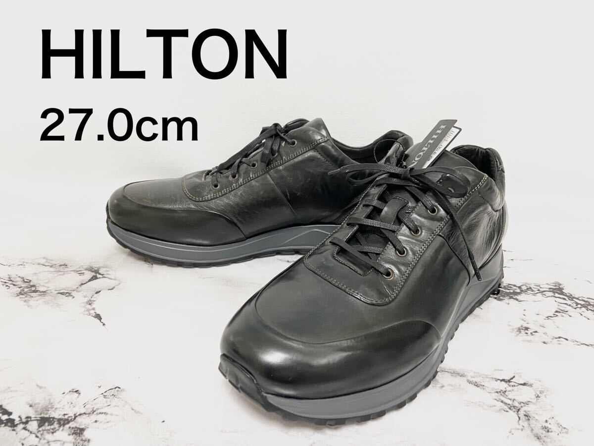 HILTON ヒルトン 新品タグ付 27.0cm 定価約24000円 レザースニーカー　イタリア製 ブラック