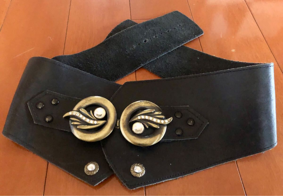 フランスパリヴィンテージショップ購(gòu)入！肉厚牛革本革レザーベルト黒ブラック?ブラウジングアクセントに