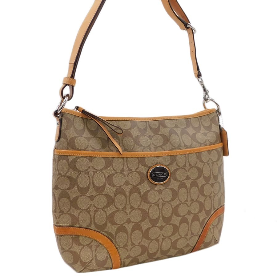 1円 ■ 極美品 コーチ ショルダーバッグ F19822 ベージュ系 PVC×レザー シグネチャー COACH ■E.Bi.An-20 COACH(コーチ) ⁄ ショルダーバッグ⁄PVC⁄BRW⁄総柄⁄F19822 | 中古品の