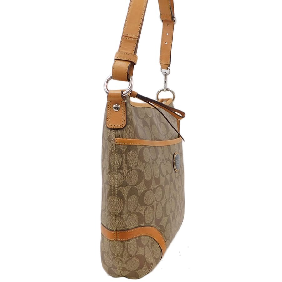 1円 ■ 極美品 コーチ ショルダーバッグ F19822 ベージュ系 PVC×レザー シグネチャー COACH ■E.Bi.An-20 COACH(コーチ) ⁄ ショルダーバッグ⁄PVC⁄BRW⁄総柄⁄F19822 | 中古品の