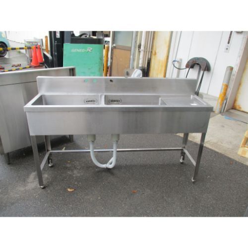 二槽シンク 水切り 三方枠 BGあり 業務用 中古/送料別途見積