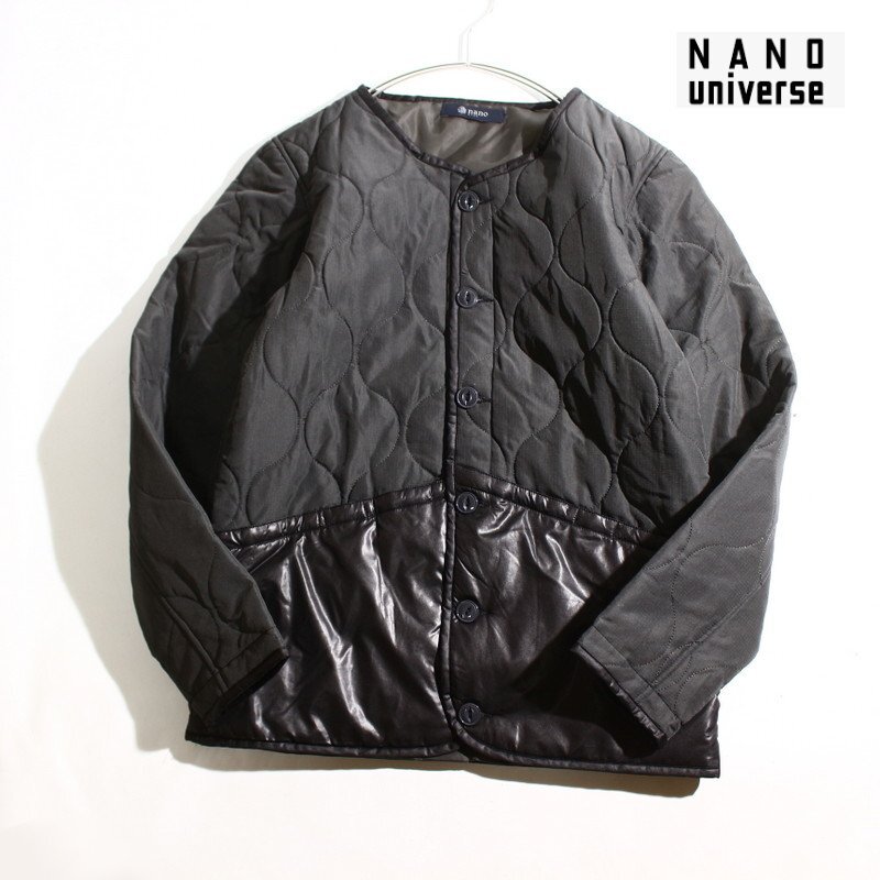 美品 ナノユニバース nano・universe メンズ キルティングジャケット S ダークグレー ブラック 黒 インナーダウン