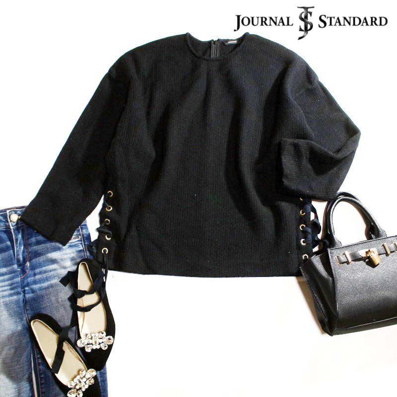 美品 厚手 ジャーナルスタンダード JOURNAL STANDARD 冬 シンプル ゆったり 毛70％ デザイン ニットセーター ブラック 黒 ゆったり 無地