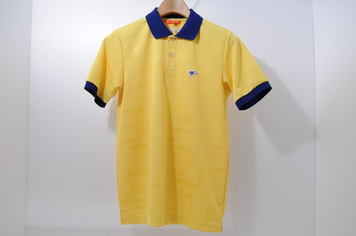 coco 中古 ビームスゴルフ BEAMSGOLF メンズ 半袖ポロシャツ S 黄色 イエロー ロゴ総柄 レターパックプラス発送可 62279