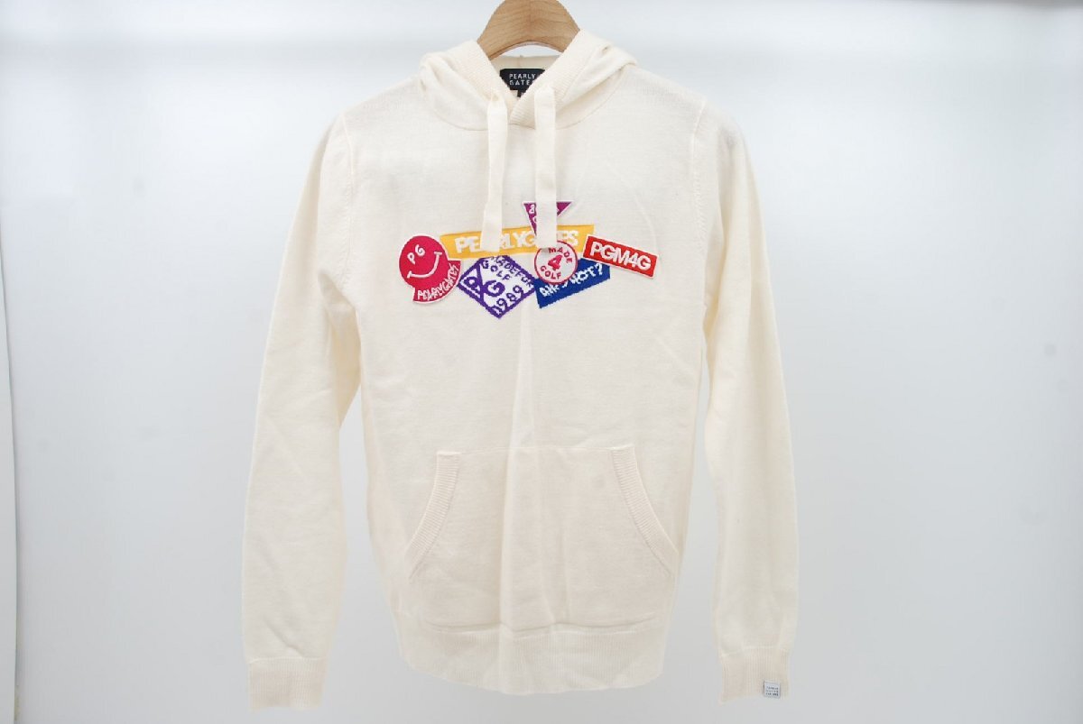 coco 中古 パーリーゲイツ レディース ニット 1(M) アイボリー 長袖プルオーバー フード付 レターパックプラス発送可 84421