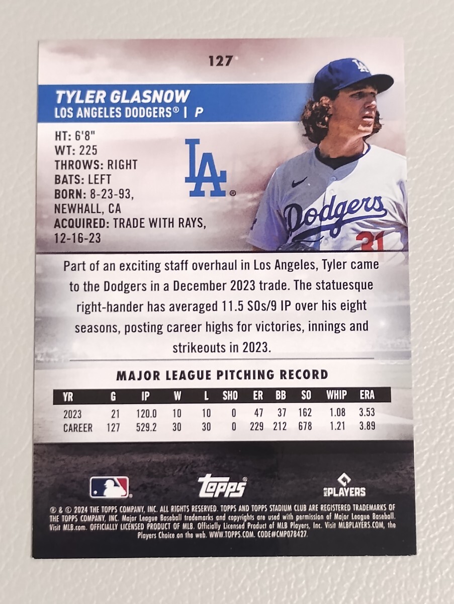 MLB 2024 TOPPS STADIUM CLUB グラスノー グラスナウ GLASNOW ドジャース ベース #127_画像2