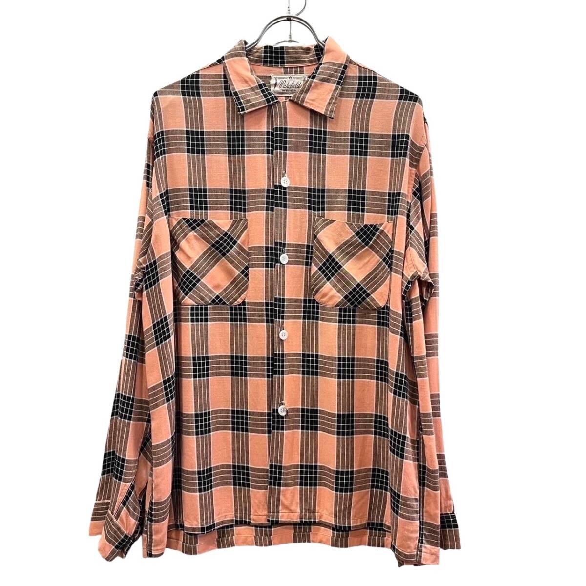 黒ピン 50s ビンテージ Wakefield オープンカラー レーヨン 黒ピン 50s ビンテージ Wakefield オープンカラー レーヨン